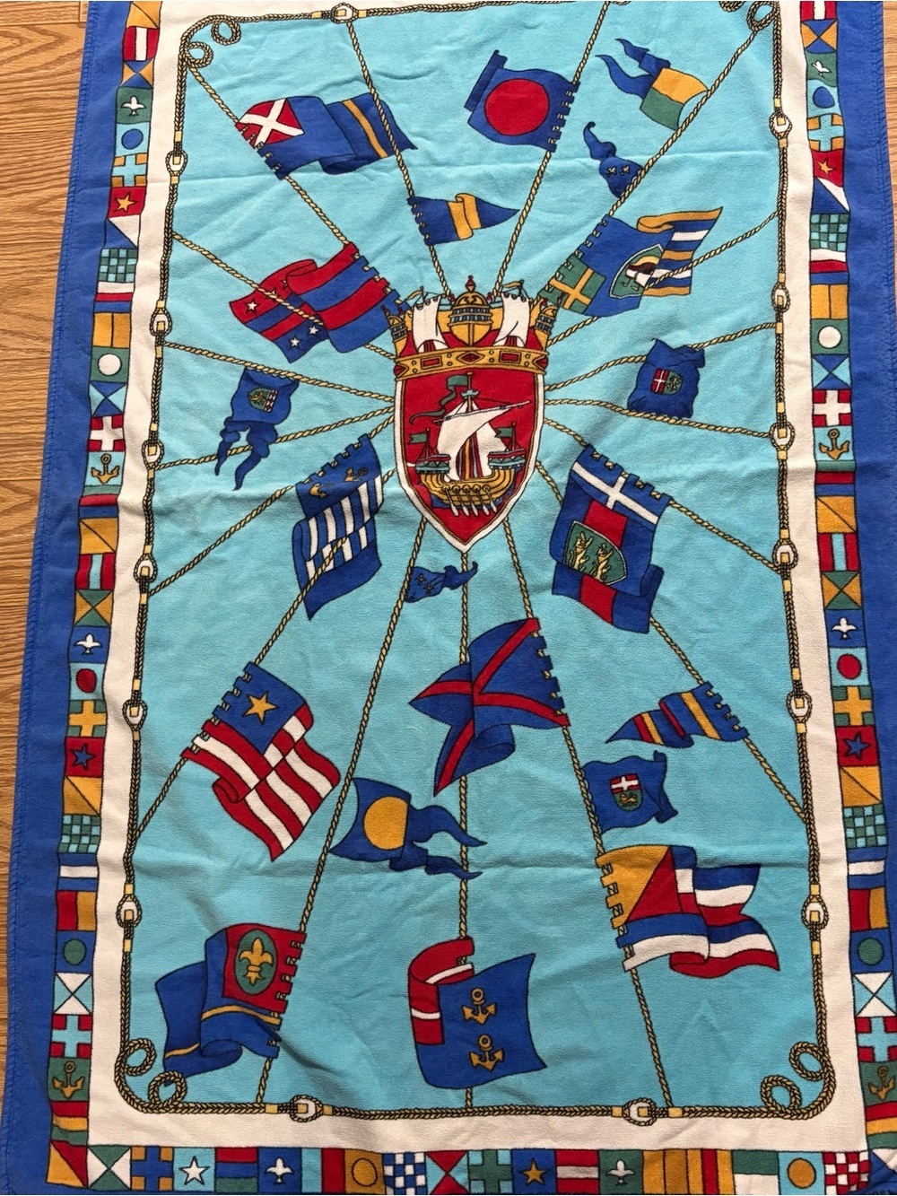 Vintage Wave Zone Pirate Ship Flags Royal Blue Beach Towel